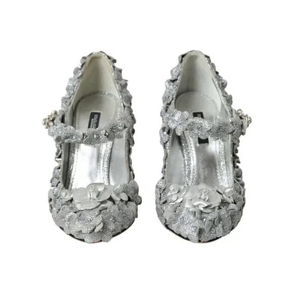 Dolce & Gabbana Silver Floral Crystal Mary Jane Pumps Shoes - Picture 2 of 9